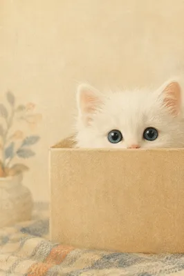 Playful Fluffy White Kitten Peeking