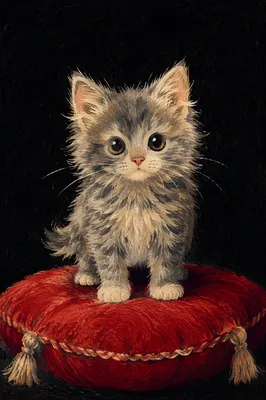 Playful Fluffy Gray Kitten Portrait