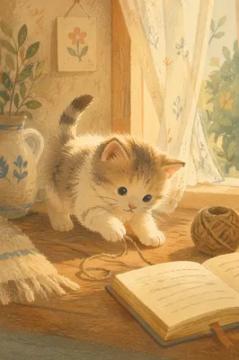 Playful Fluffy Kitten in Morning Light
