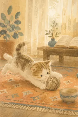 Playful Fluffy Kitten in Morning Sunlight