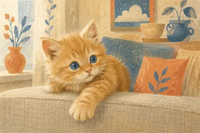 Playful Ginger Kitten on Cozy Sofa
