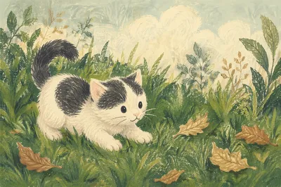 Playful Fluffy Kitten in Green Grass