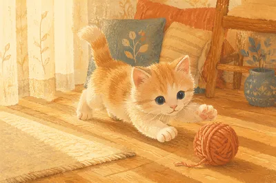 Playful Fluffy Kitten in Morning Light