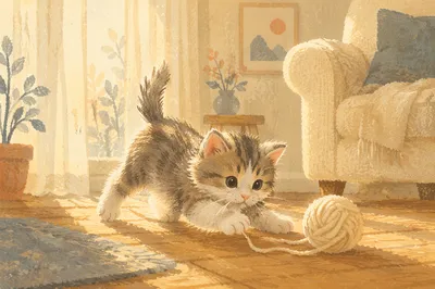 Playful Fluffy Kitten in Morning Light
