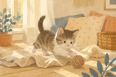 Playful Fluffy Kitten in Morning Light