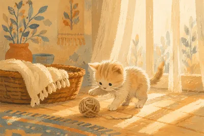 Playful Fluffy Kitten in Morning Light