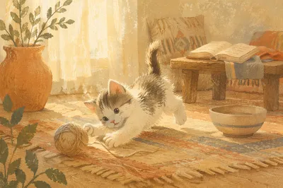 Playful Fluffy Kitten in Morning Light