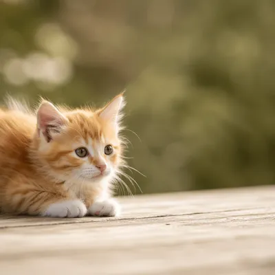 Playful Fluffy Kitten on Wooden Deck