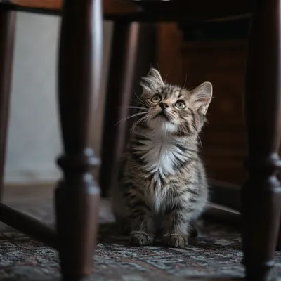Playful Fluffy Tabby Kitten Indoors
