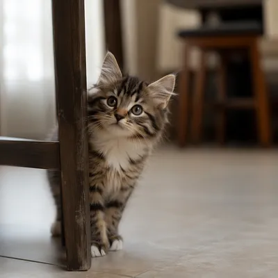 Playful Fluffy Tabby Kitten Indoors