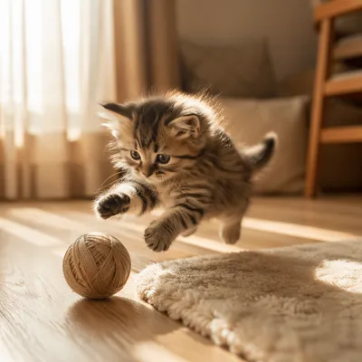 Playful Fluffy Kitten in Morning Light