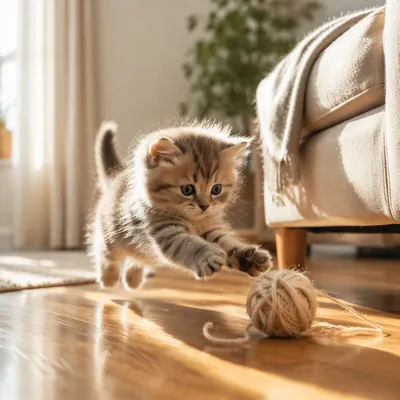 Playful Fluffy Kitten in Morning Light