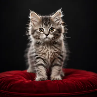 Playful Fluffy Gray Tabby Kitten Portrait