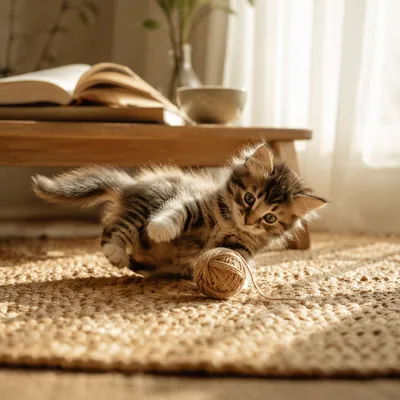 Playful Fluffy Kitten in Morning Light