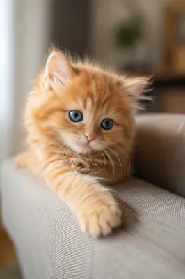 Playful Ginger Kitten on Cozy Sofa