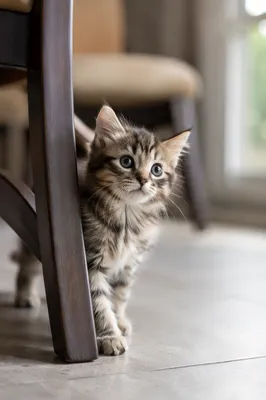 Playful Fluffy Tabby Kitten Indoors