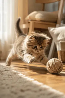 Playful Fluffy Kitten in Morning Light