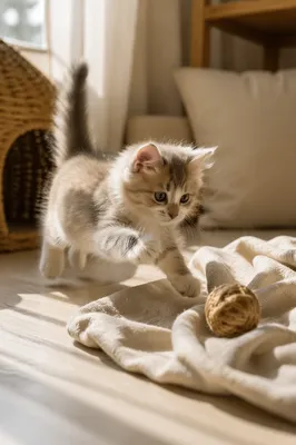 Playful Fluffy Kitten in Morning Sunlight