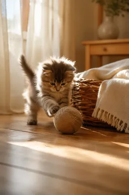 Playful Fluffy Kitten in Morning Light