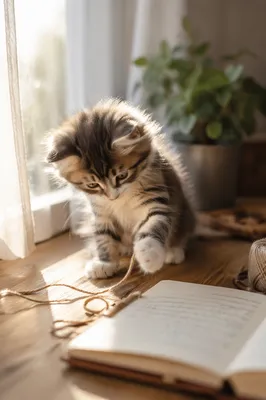 Playful Fluffy Kitten in Morning Light
