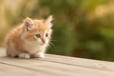 Playful Fluffy Kitten on Wooden Deck