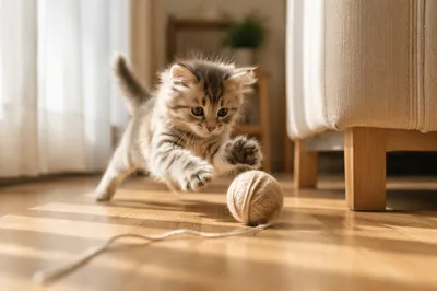 Playful Fluffy Kitten in Morning Light