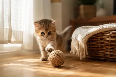 Playful Fluffy Kitten in Morning Light