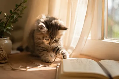 Playful Fluffy Kitten in Morning Light