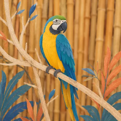 Colorful Tropical Parrot on Dry Branches
