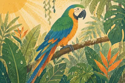 Colorful Tropical Parrot in Morning Garden