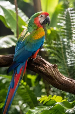 Colorful Tropical Parrot in Morning Garden