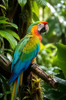 Colorful Tropical Parrot in Rainforest Aviary