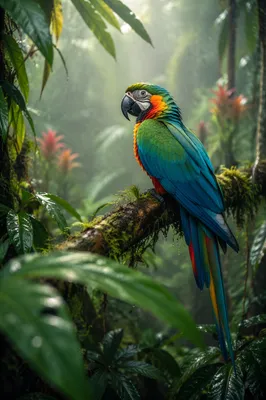 Colorful Tropical Parrot in Rainforest Canopy