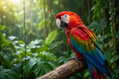 Colorful Tropical Parrot on Natural Perch