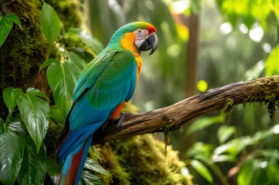 Colorful Tropical Parrot on Rainforest Perch
