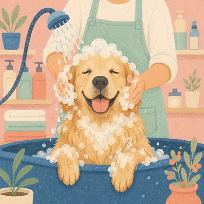 Cheerful Golden Retriever Spa Bath
