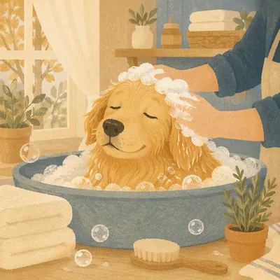 Golden Retriever Enjoying Gentle Spa Bath