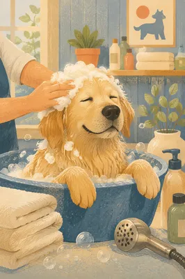Golden Retriever Relaxing in Pet Spa Bath