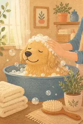 Golden Retriever Spa Bath with Gentle Grooming