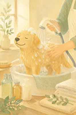 Golden Dog Spa Bath in Serene Grooming Room