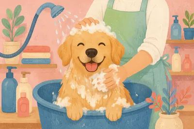 Cheerful Golden Retriever Spa Bath