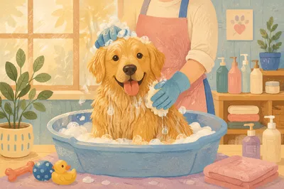 Golden Retriever Grooming Spa Bubble Bath