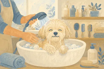 Fluffy Dog Enjoying a Gentle Spa Bath