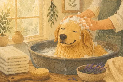 Golden Retriever Spa Bath with Lavender