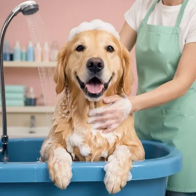 Cheerful Golden Retriever Spa Bath