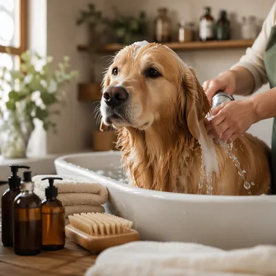 Golden Retriever Enjoying Gentle Spa Bath