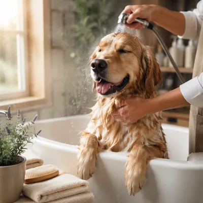 Golden Dog Enjoying Gentle Spa Bath