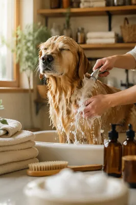 Golden Retriever Enjoying Gentle Spa Bath