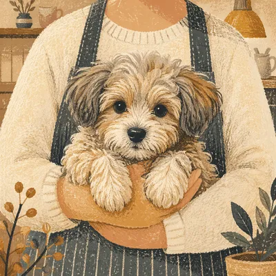 Adorable Fluffy Puppy Held in Gentle Hands