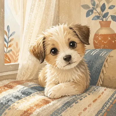 Soulful Puppy by Sunlit Window